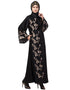 Muslim Right side and both sleeve Resham Embroidery Front open Abaya Black