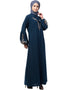 Modest Front and Sleeve Resham Embroidery Balloon Sleeve Abaya Teal
