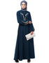 Modest Front and Sleeve Resham Embroidery Balloon Sleeve Abaya Teal