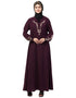 Islamic Front and Sleeve Resham Embroidery Balloon Sleeve Abaya Wine