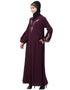 Islamic Front and Sleeve Resham Embroidery Balloon Sleeve Abaya Wine