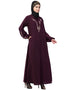 Islamic Front and Sleeve Resham Embroidery Balloon Sleeve Abaya Wine