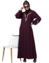 Islamic Front and Sleeve Resham Embroidery Balloon Sleeve Abaya Wine