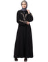 Arabic Front and Sleeve Resham Embroidery Balloon Sleeve Abaya Blac