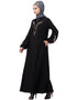 Arabic Front and Sleeve Resham Embroidery Balloon Sleeve Abaya Blac