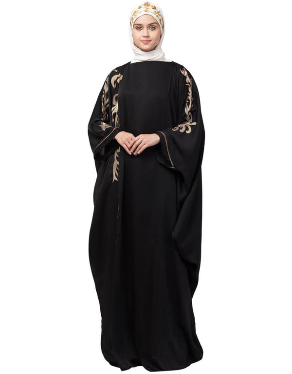 Muslimah Right side and both sleeve resham embroidery Nida Kaftan Black