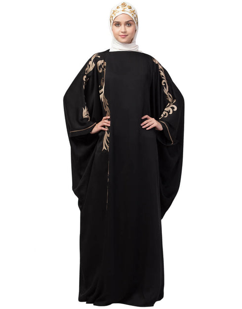 Muslimah Right side and both sleeve resham embroidery Nida Kaftan Black