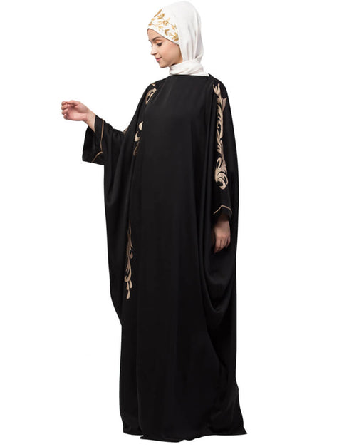 Muslimah Right side and both sleeve resham embroidery Nida Kaftan Black