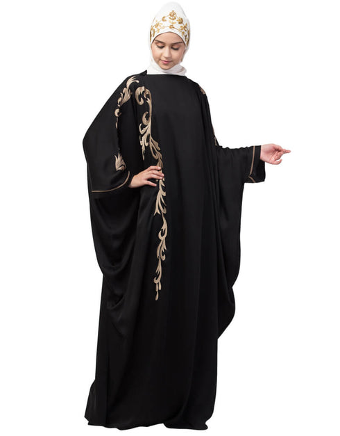 Muslimah Right side and both sleeve resham embroidery Nida Kaftan Black