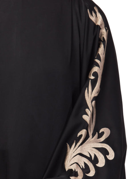 Muslimah Right side and both sleeve resham embroidery Nida Kaftan Black