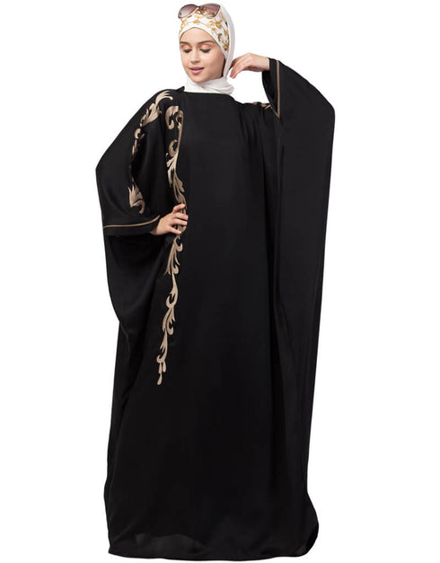 Muslimah Right side and both sleeve resham embroidery Nida Kaftan Black