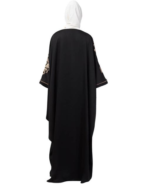 Muslimah Right side and both sleeve resham embroidery Nida Kaftan Black