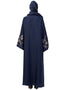Chic Right side and both sleeve Resham Embroidery Front open Abaya Navy Blue