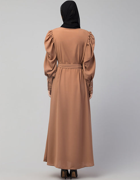 Modest Front open till waist Skin Color Casual Abaya Skin