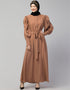 Modest Front open till waist Skin Color Casual Abaya Skin