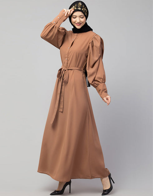 Modest Front open till waist Skin Color Casual Abaya Skin