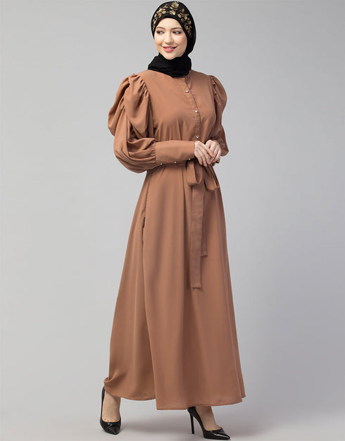 Modest Front open till waist Skin Color Casual Abaya Skin