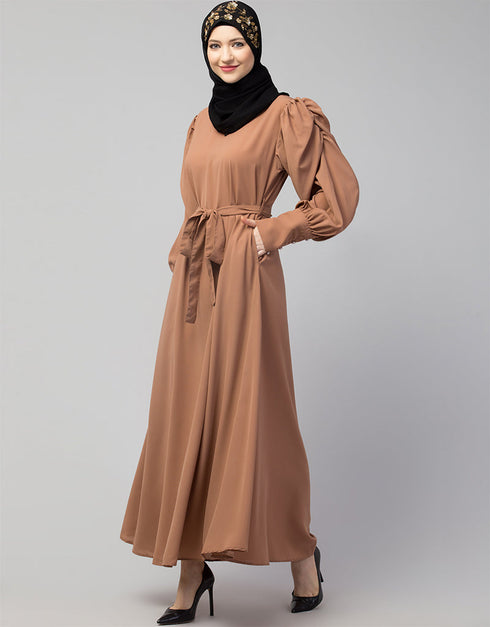 Islamic Long Cuff Gathered Puffed Sleeve Skin Color Abaya Skin