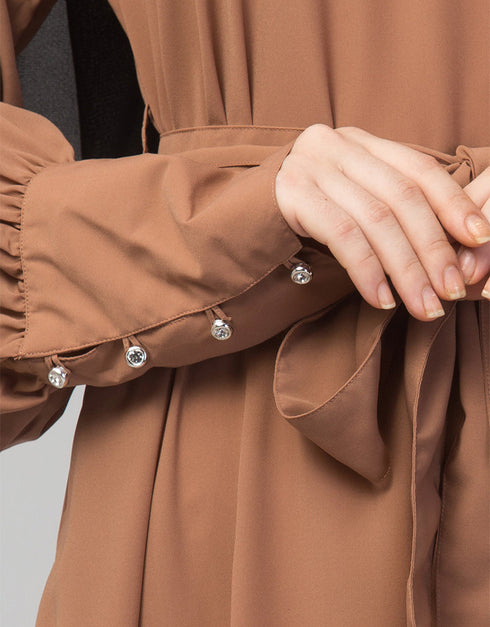 Islamic Long Cuff Gathered Puffed Sleeve Skin Color Abaya Skin