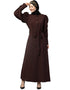 Women Front open till waist gathered puffed Sleeve Brown Color Casual Abaya Brown