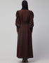 Women Front open till waist gathered puffed Sleeve Brown Color Casual Abaya Brown