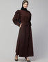 Women Front open till waist gathered puffed Sleeve Brown Color Casual Abaya Brown