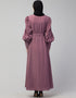 Muslimah Long Cuff Gathered Puffed Sleeve Purple Color Abaya Purple