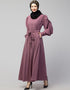 Muslimah Long Cuff Gathered Puffed Sleeve Purple Color Abaya Purple