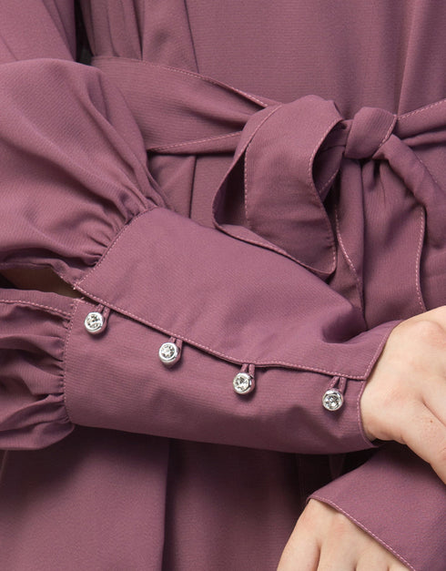Muslimah Long Cuff Gathered Puffed Sleeve Purple Color Abaya Purple