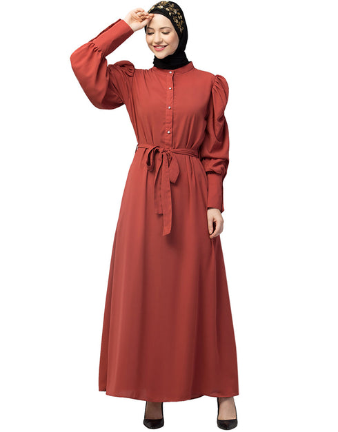 Chic Front open Casual Abaya In The Color Rust