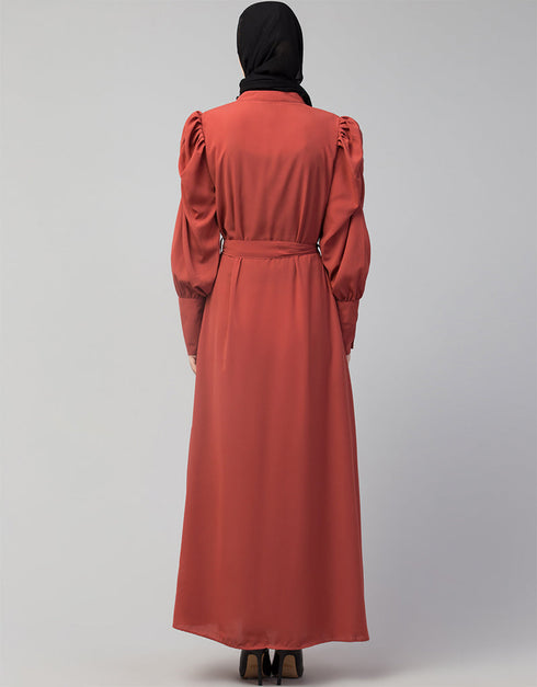 Chic Front open Casual Abaya In The Color Rust