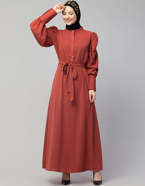 Chic Front open Casual Abaya In The Color Rust
