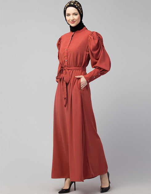 Chic Front open Casual Abaya In The Color Rust