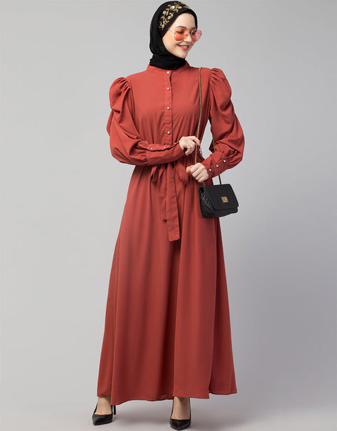 Chic Front open Casual Abaya In The Color Rust