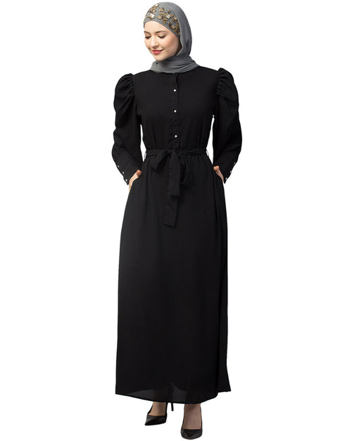 Chic Front open Black Casual Abaya in the Shade Of Black