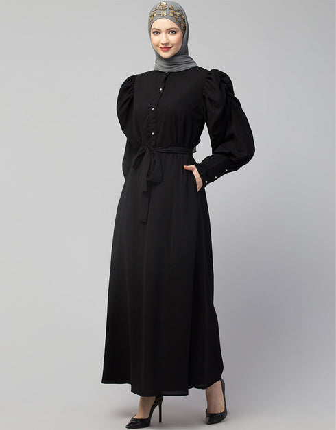 Chic Front open Black Casual Abaya in the Shade Of Black