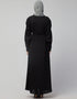 Trendy Long Cuff Gathered Puffed Sleeve Color Abaya in the Shade Of Black