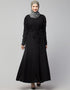 Trendy Long Cuff Gathered Puffed Sleeve Color Abaya in the Shade Of Black
