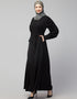 Trendy Long Cuff Gathered Puffed Sleeve Color Abaya in the Shade Of Black