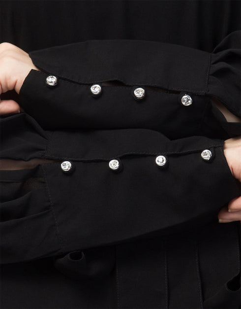 Trendy Long Cuff Gathered Puffed Sleeve Color Abaya in the Shade Of Black