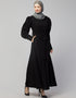 Modern Long Cuff Gathered Puffed Sleeve Abaya in the Shade Of Black