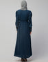 Dubai Long Cuff Gathered Puffed Sleeve Abaya In The Color Teal