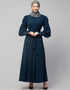 Dubai Long Cuff Gathered Puffed Sleeve Abaya In The Color Teal
