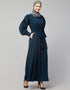 Dubai Long Cuff Gathered Puffed Sleeve Abaya In The Color Teal