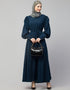 Dubai Long Cuff Gathered Puffed Sleeve Abaya In The Color Teal