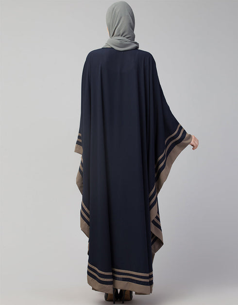 Muslim Free Size Kaftan With Contrast Banding In The Color Navy Blue