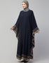 Muslim Free Size Kaftan With Contrast Banding In The Color Navy Blue