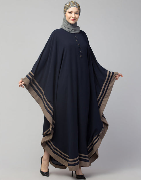 Muslim Free Size Kaftan With Contrast Banding In The Color Navy Blue