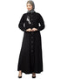 Modest Front Open with Silver Embroidery Casual Abaya In The Color Black