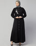 Modest Front Open with Silver Embroidery Casual Abaya In The Color Black